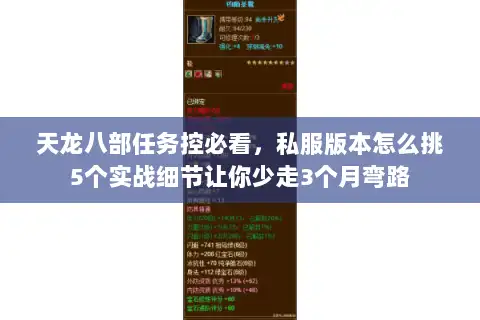 天龙八部任务控必看，私服版本怎么挑5个实战细节让你少走3个月弯路