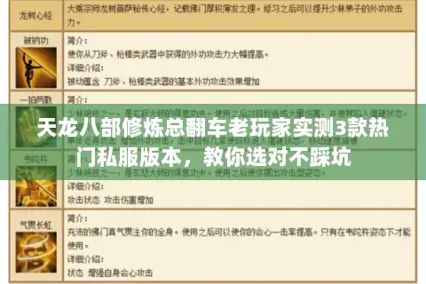 天龙八部修炼总翻车老玩家实测3款热门私服版本,教你选对不踩坑 天龙八部修炼总翻车老玩家实测3款热门私服版本,教你选对不踩坑