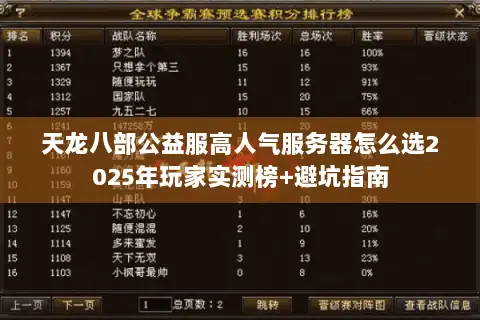 天龙八部公益服高人气服务器怎么选2025年玩家实测榜+避坑指南