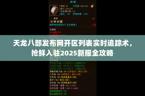 天龙八部发布网开区列表实时追踪术,抢鲜入驻2025新服全攻略 天龙八部发布网开区列表实时追踪术,抢鲜入驻2025新服全攻略