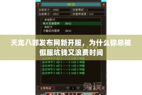 天龙八部发布网新开服，为什么你总被假服坑钱又浪费时间