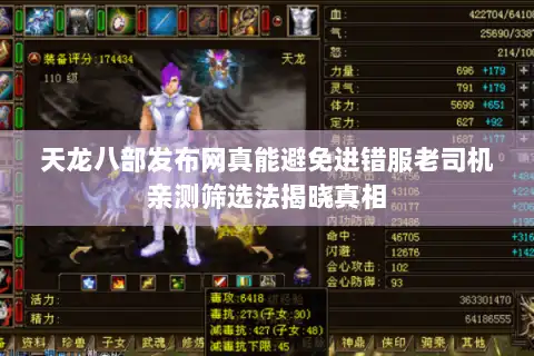 天龙八部发布网真能避免进错服老司机亲测筛选法揭晓真相