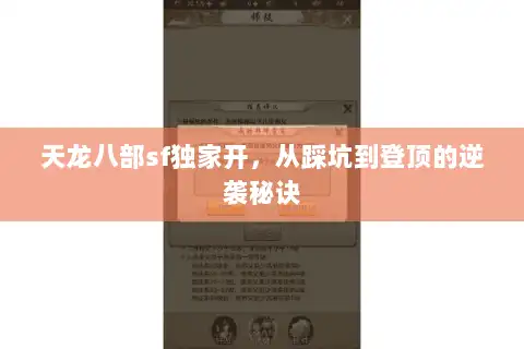天龙八部sf独家开，从踩坑到登顶的逆袭秘诀