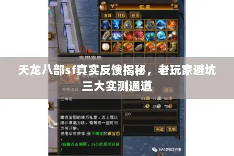 天龙八部sf真实反馈揭秘，老玩家避坑三大实测通道