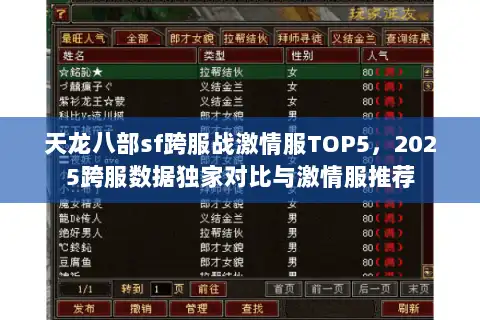 天龙八部sf跨服战激情服TOP5，2025跨服数据独家对比与激情服推荐