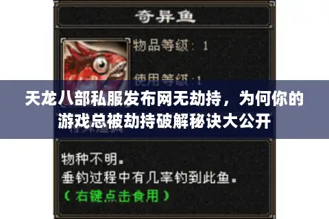 天龙八部私服发布网无劫持，为何你的游戏总被劫持破解秘诀大公开