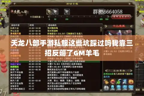 天龙八部手游私服这些坑踩过吗我靠三招反薅了GM羊毛