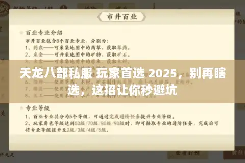 天龙八部私服 玩家首选 2025,别再瞎选,这招让你秒避坑 天龙八部私服 玩家首选 2025,别再瞎选,这招让你秒避坑