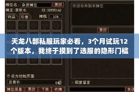 天龙八部私服玩家必看，3个月试玩12个版本，我终于摸到了选服的隐形门槛