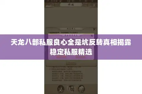 天龙八部私服良心全是坑反转真相揭露稳定私服精选