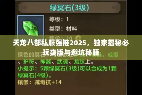 天龙八部私服强推2025，独家揭秘必玩爽版与避坑秘籍