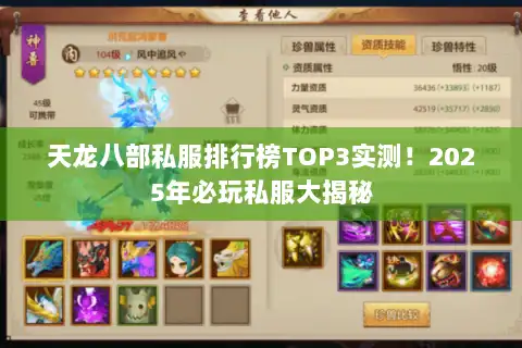 天龙八部私服排行榜TOP3实测！2025年必玩私服大揭秘