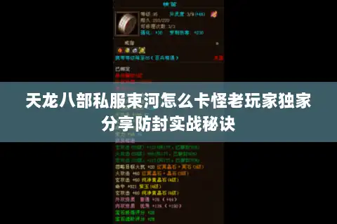 天龙八部私服束河怎么卡怪老玩家独家分享防封实战秘诀