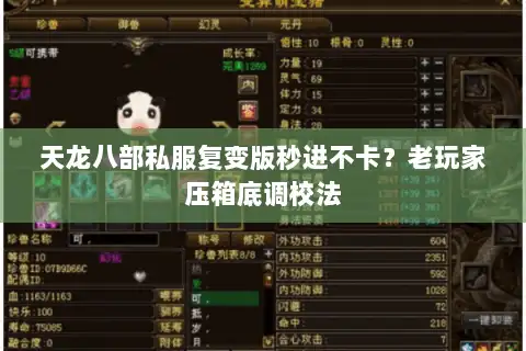 天龙八部私服复变版秒进不卡？老玩家压箱底调校法