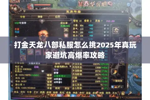 打金天龙八部私服怎么挑2025年真玩家避坑高爆率攻略