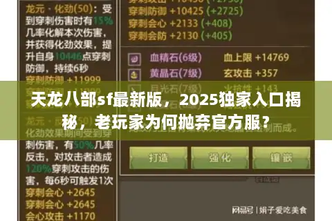 天龙八部sf最新版，2025独家入口揭秘，老玩家为何抛弃官方服？