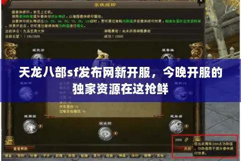 天龙八部sf发布网新开服，今晚开服的独家资源在这抢鲜