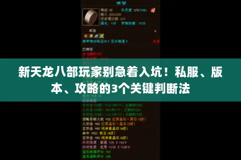 新天龙八部玩家别急着入坑!私服、版本、攻略的3个关键判断法 新天龙八部玩家别急着入坑!私服、版本、攻略的3个关键判断法