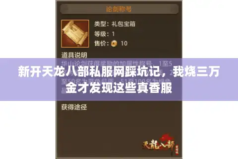 新开天龙八部私服网踩坑记，我烧三万金才发现这些真香服