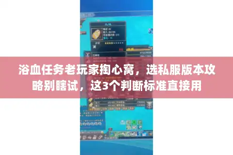 浴血任务老玩家掏心窝,选私服版本攻略别瞎试,这3个判断标准直接用 浴血任务老玩家掏心窝,选私服版本攻略别瞎试,这3个判断标准直接用