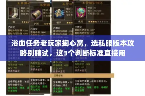 浴血任务老玩家掏心窝,选私服版本攻略别瞎试,这3个判断标准直接用 浴血任务老玩家掏心窝,选私服版本攻略别瞎试,这3个判断标准直接用