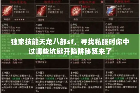 独家技能天龙八部sf，寻找私服时你中过哪些坑避开陷阱秘笈来了