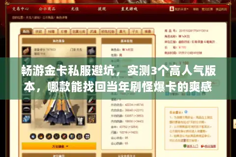 畅游金卡私服避坑，实测3个高人气版本，哪款能找回当年刷怪爆卡的爽感