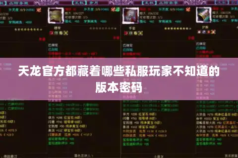 天龙官方都藏着哪些私服玩家不知道的版本密码