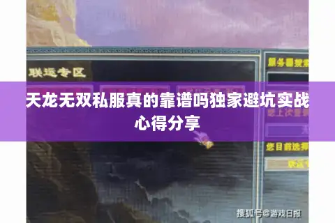 天龙无双私服真的靠谱吗独家避坑实战心得分享