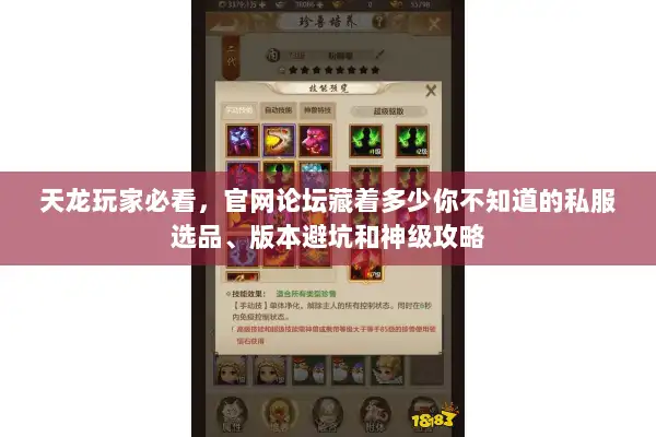 天龙玩家必看，官网论坛藏着多少你不知道的私服选品、版本避坑和神级攻略