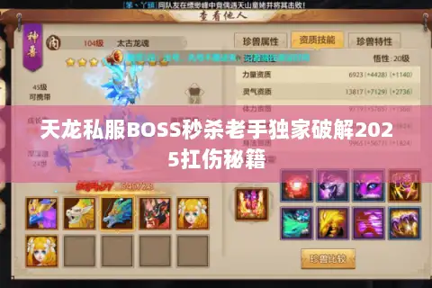 天龙私服BOSS秒杀老手独家破解2025扛伤秘籍