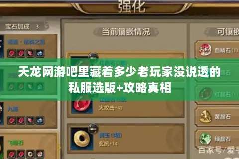 天龙网游吧里藏着多少老玩家没说透的私服选版+攻略真相