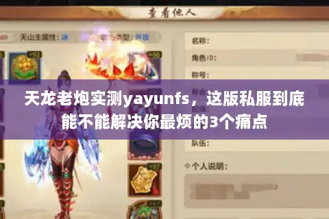 天龙老炮实测yayunfs，这版私服到底能不能解决你最烦的3个痛点