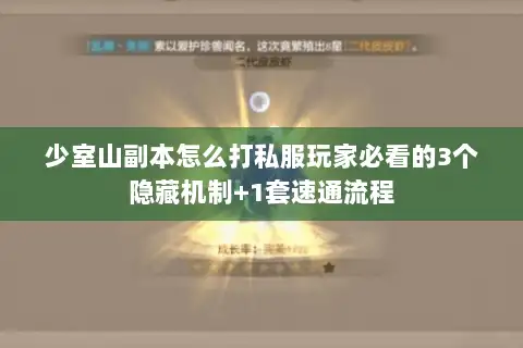 少室山副本怎么打私服玩家必看的3个隐藏机制+1套速通流程