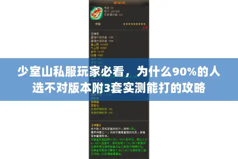 少室山私服玩家必看，为什么90%的人选不对版本附3套实测能打的攻略