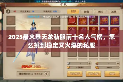 2025最火暴天龙私服前十名人气榜，怎么挑到稳定又火爆的私服