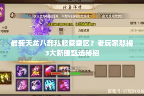 最新天龙八部私服藏雷区？老玩家怒揭3大新服甄选秘招