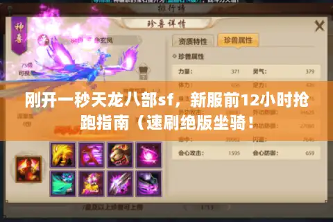 刚开一秒天龙八部sf，新服前12小时抢跑指南（速刷绝版坐骑！
