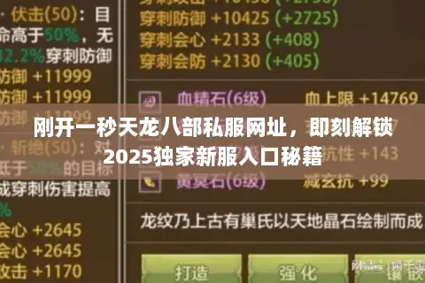 刚开一秒天龙八部私服网址，即刻解锁2025独家新服入口秘籍