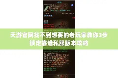 天游官网找不到想要的老玩家教你3步锁定靠谱私服版本攻略