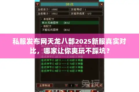 私服发布网天龙八部2025新服真实对比,哪家让你爽玩不踩坑? 私服发布网天龙八部2025新服真实对比,哪家让你爽玩不踩坑?