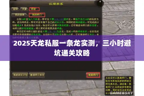 2025天龙私服一条龙实测，三小时避坑通关攻略
