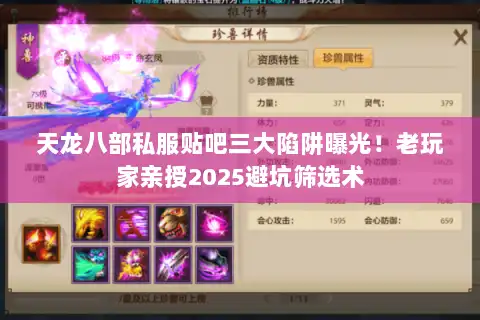 天龙八部私服贴吧三大陷阱曝光！老玩家亲授2025避坑筛选术