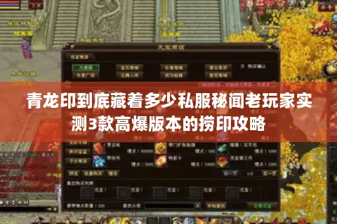 青龙印到底藏着多少私服秘闻老玩家实测3款高爆版本的捞印攻略