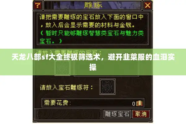 天龙八部sf大全终极筛选术，避开韭菜服的血泪实操