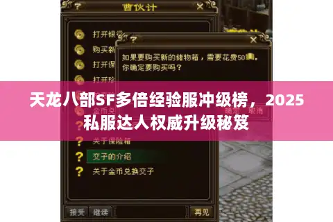 天龙八部SF多倍经验服冲级榜,2025私服达人权威升级秘笈 天龙八部SF多倍经验服冲级榜,2025私服达人权威升级秘笈