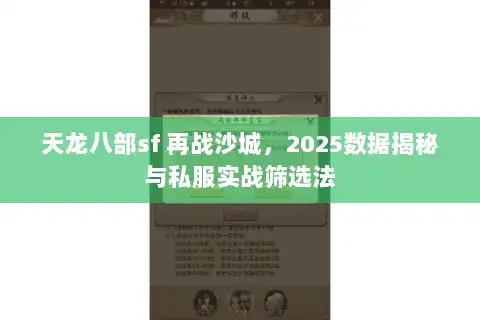 天龙八部sf 再战沙城，2025数据揭秘与私服实战筛选法