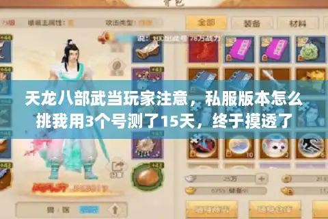 天龙八部武当玩家注意,私服版本怎么挑我用3个号测了15天,终于摸透了 天龙八部武当玩家注意,私服版本怎么挑我用3个号测了15天,终于摸透了