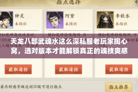天龙八部武魂水这么深私服老玩家掏心窝，选对版本才能解锁真正的魂技爽感