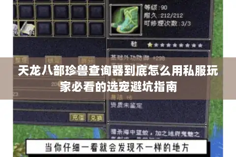 天龙八部珍兽查询器到底怎么用私服玩家必看的选宠避坑指南 天龙八部珍兽查询器到底怎么用私服玩家必看的选宠避坑指南